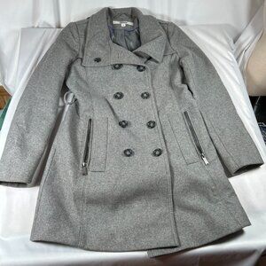 Gently Loved DKNY Women's Size 0 Double-Breasted gray Peacoat Zip Pockets READ